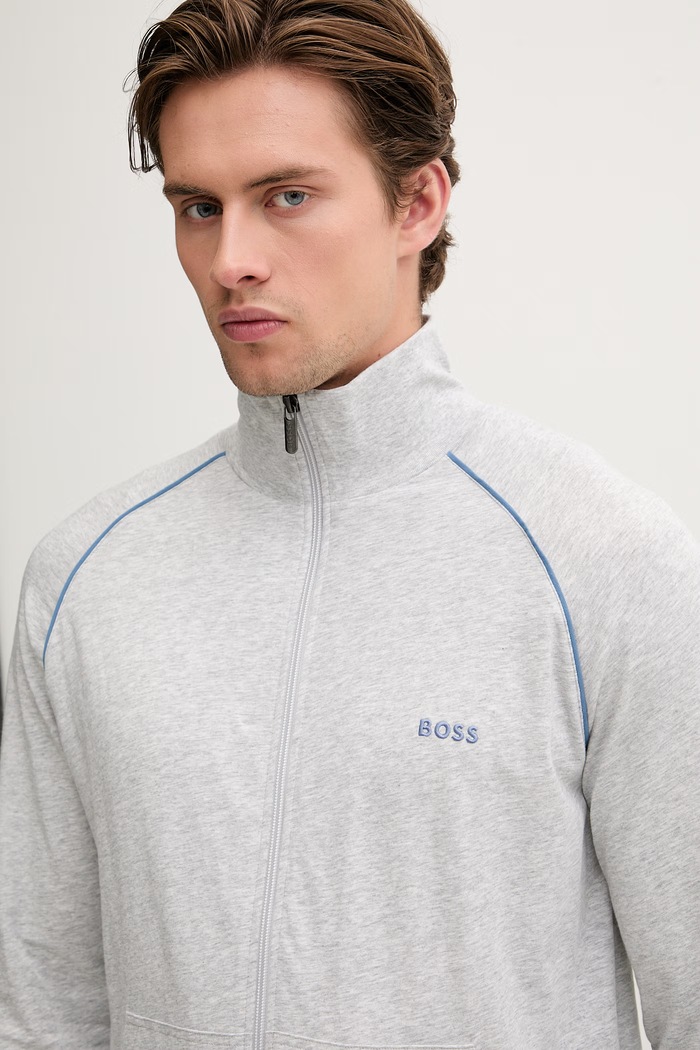 BOSS hanorac cu fermoar pentru bărbați, din bumbac cu elastan Mix&Match Jacket Z gri 50515307