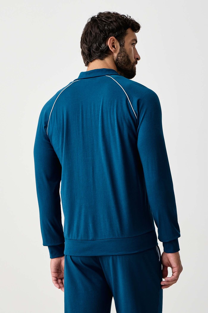 Дрехи BOSS Суичър с цип мъжки от памук с еластан Mix&Match Jacket Z 50515307 син