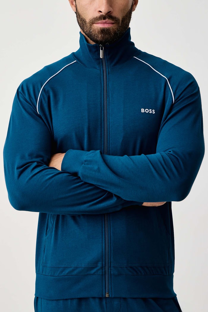 Суичър с цип мъжки от памук с еластан Mix&Match Jacket Z BOSS 50515307 син