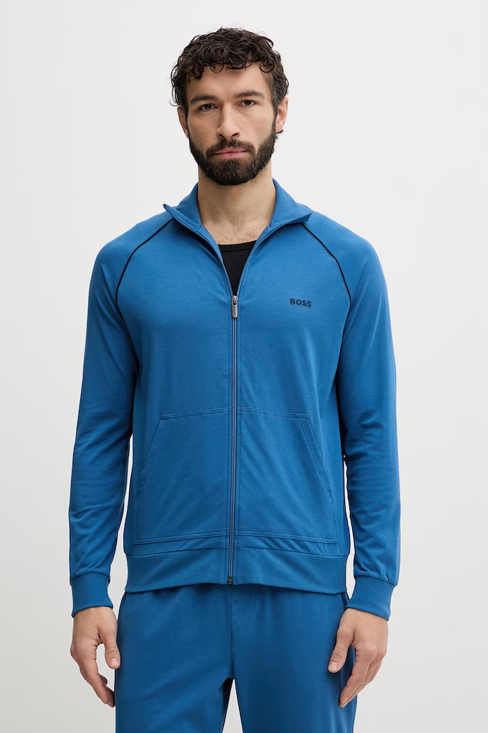 BOSS bluza rozpinana męska bawełniana z elastanem Mix&Match Jacket Z niebieski 50515307