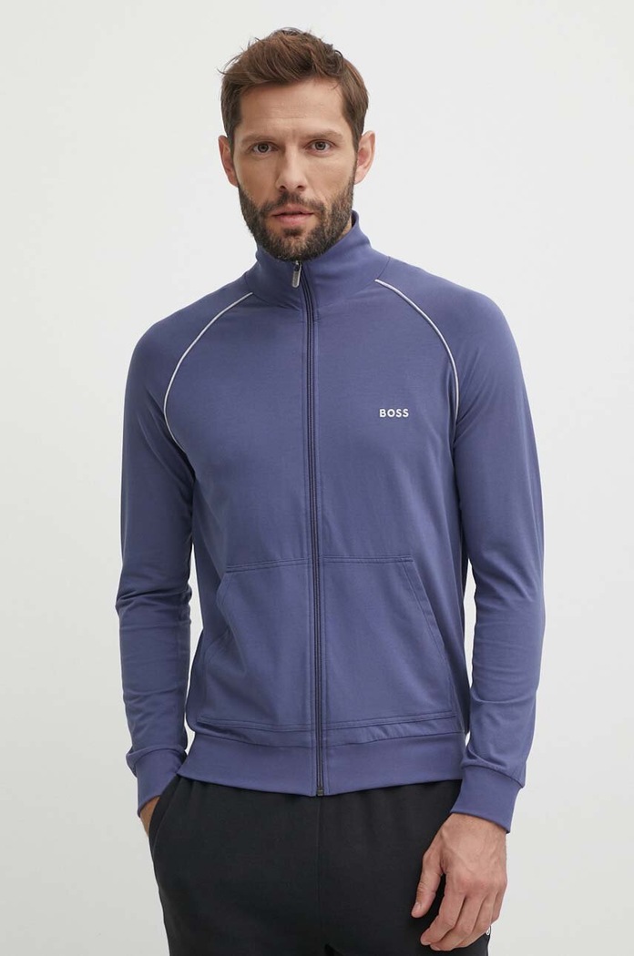 BOSS hanorac cu fermoar bărbătesc din bumbac cu elastan Mix&Match Jacket Z albastru 50515307