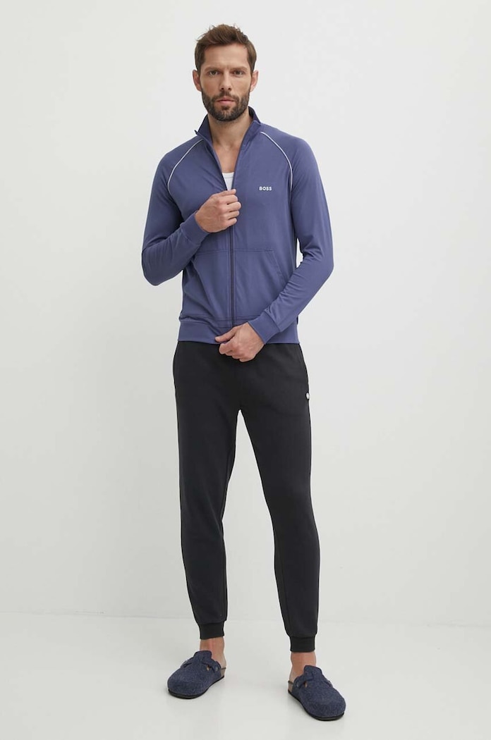 BOSS hanorac cu fermoar bărbătesc din bumbac cu elastan Mix&Match Jacket Z 50515307 albastru SS26