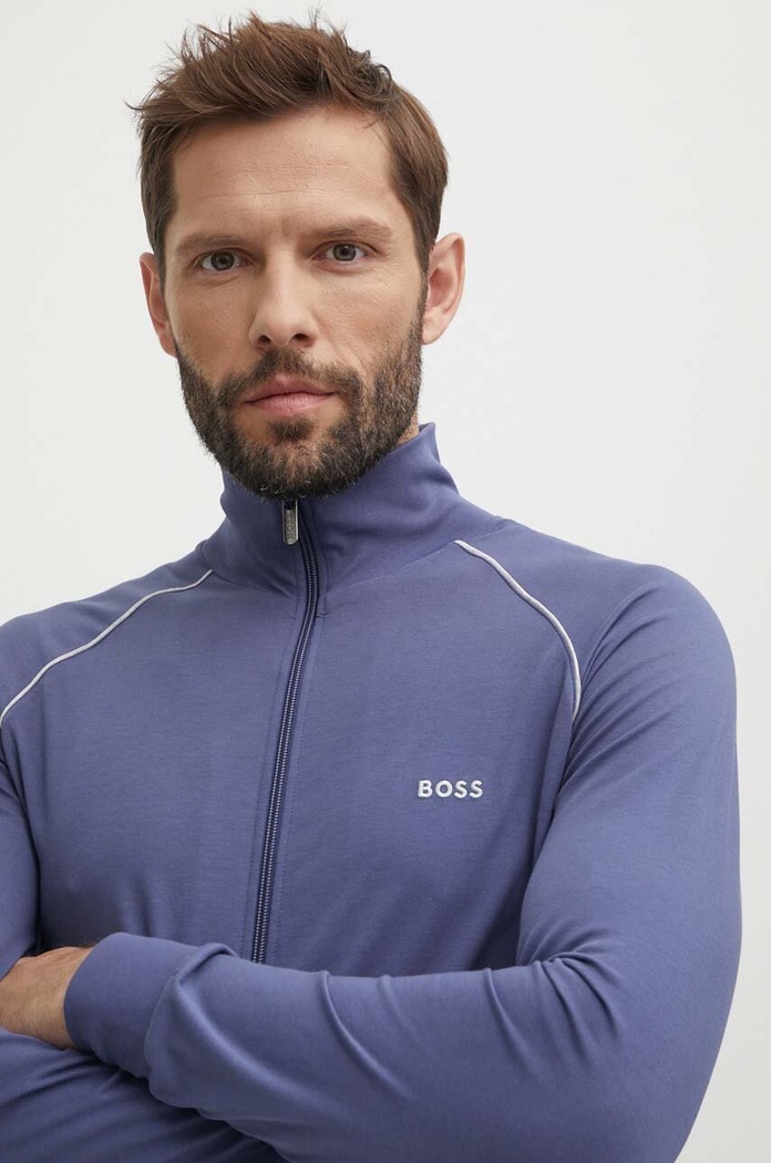 BOSS hanorac cu fermoar bărbătesc din bumbac cu elastan Mix&Match Jacket Z albastru 50515307