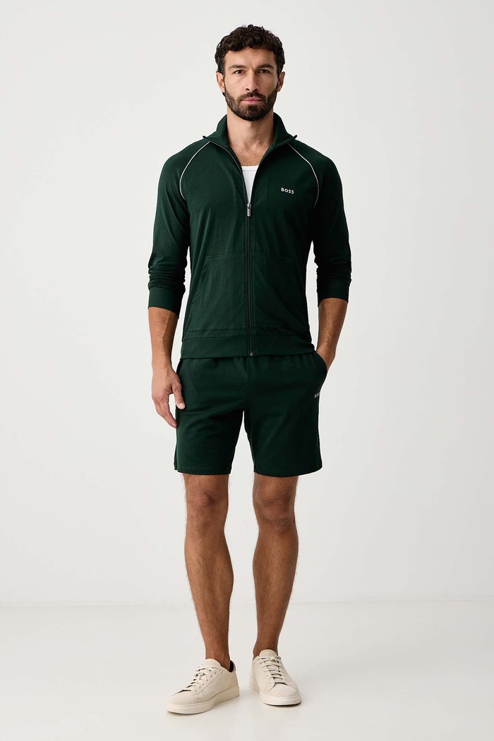 BOSS Hanorac cu fermoar pentru bărbați din bumbac cu elastan Mix&Match Jacket Z 50515307 verde SS26