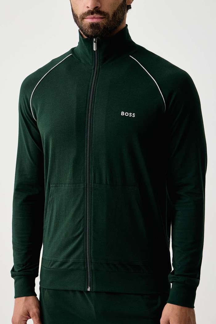 Hanorac cu fermoar pentru bărbați din bumbac cu elastan Mix&Match Jacket Z BOSS 50515307 verde