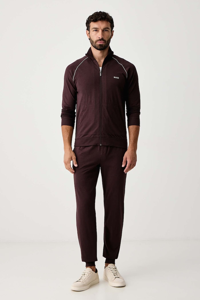 BOSS Суичър с цип мъжки от памук с еластан Mix&Match Jacket Z 50515307 кафяв SS26