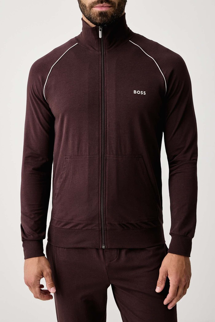 Суичър с цип мъжки от памук с еластан Mix&Match Jacket Z BOSS 50515307 кафяв