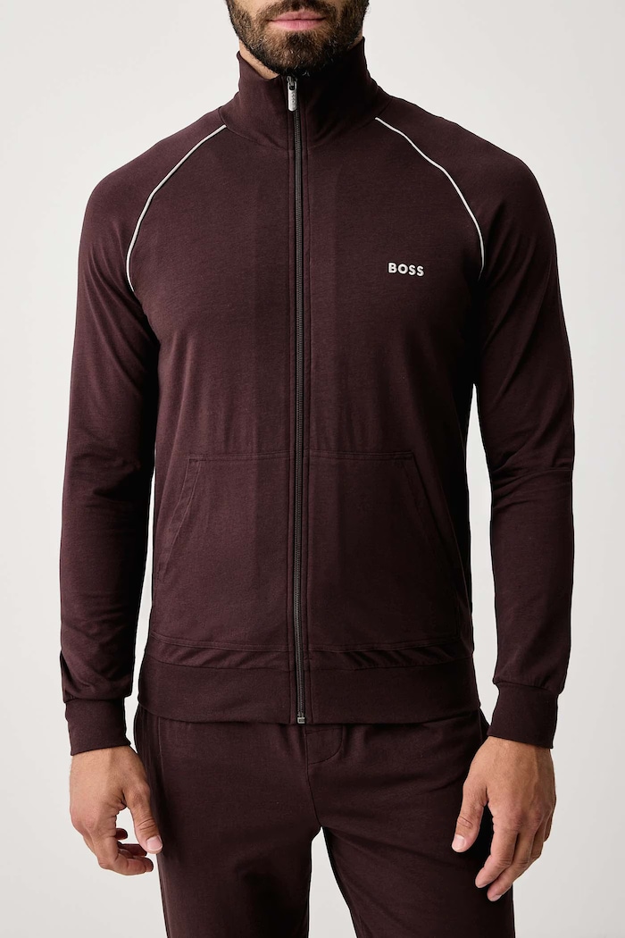 Суичър с цип мъжки от памук с еластан Mix&Match Jacket Z BOSS 50515307 кафяв