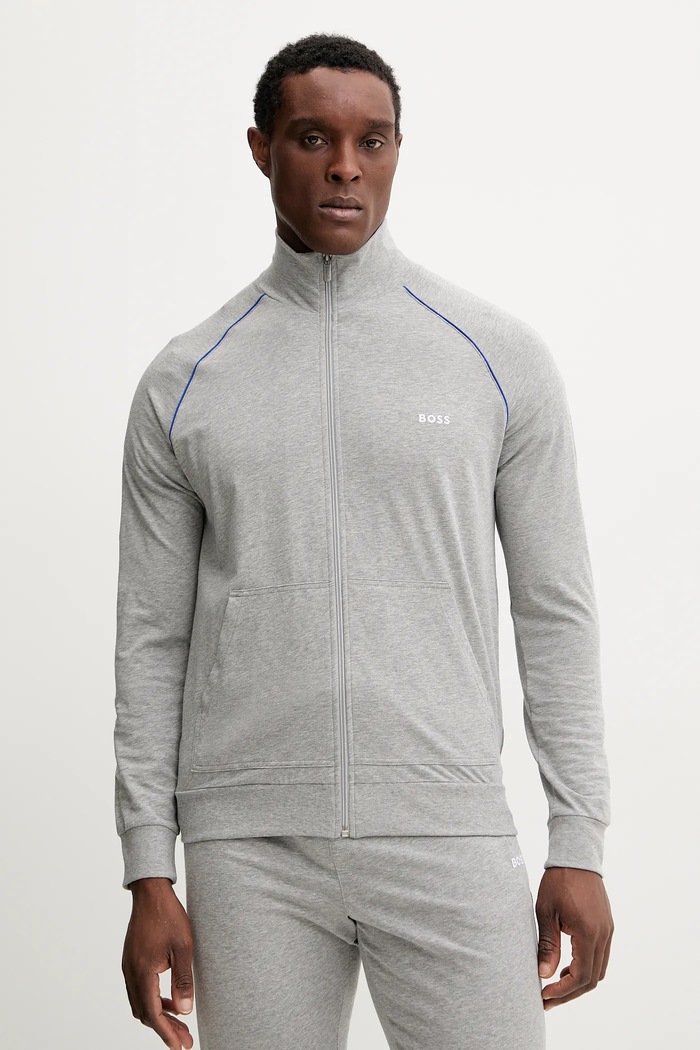 BOSS Hanorac cu fermoar bărbătesc din bumbac cu elastan Mix&Match Jacket Z gri 50515307