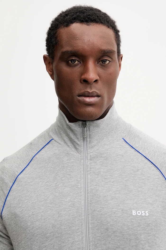 Hanorac cu fermoar bărbătesc din bumbac cu elastan Mix&Match Jacket Z BOSS 50515307 gri