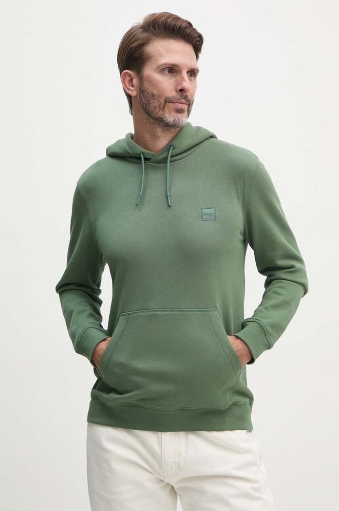 BOSS Orange bluza z kapturem męska bawełniana Wetalk bawełna zielony 50509314