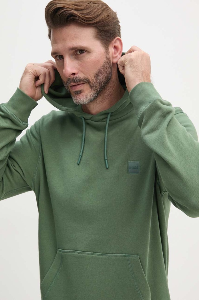 BOSS Orange bluza z kapturem męska bawełniana Wetalk zielony 50509314