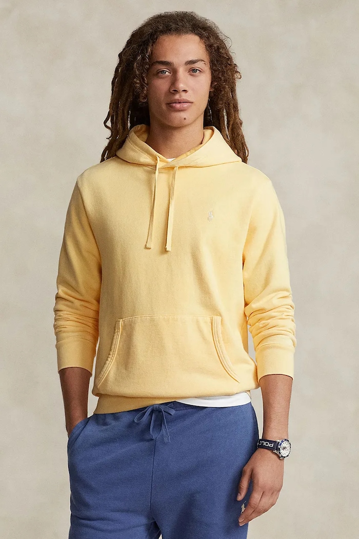 Polo Ralph Lauren hanorac cu glugă bărbătesc din bumbac uni galben 710916690