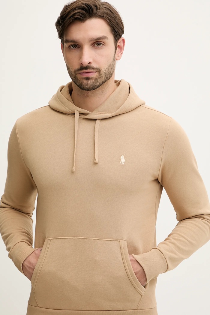 Polo Ralph Lauren Dukserica sa kapuljačom za muškarce od pamuka bež 710916690