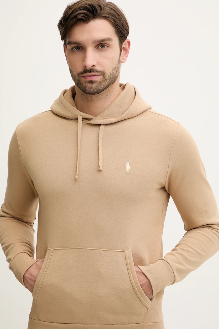 Polo Ralph Lauren Dukserica sa kapuljačom za muškarce od pamuka bež 710916690