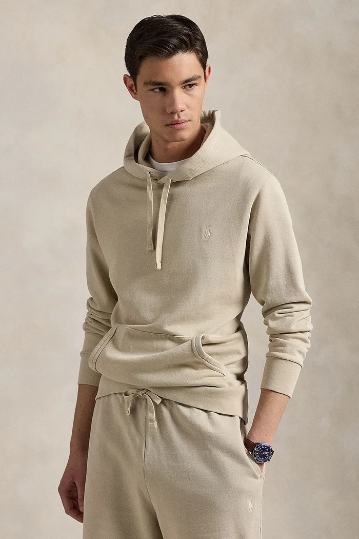 Polo Ralph Lauren hanorac cu glugă bărbătesc din bumbac uni bej 710916690
