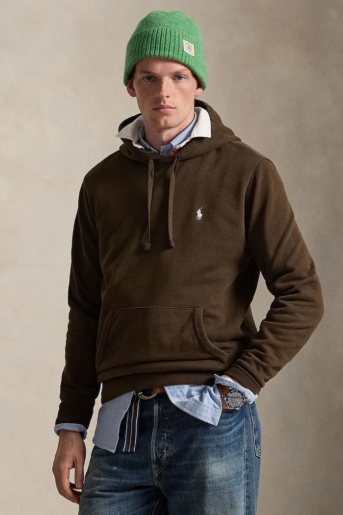 Polo Ralph Lauren hanorac cu glugă din bumbac pentru bărbați cu gluga maro 710916690