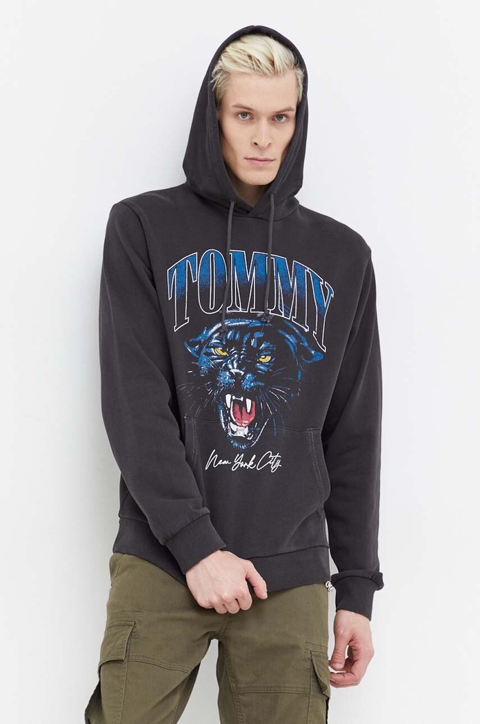 Bavlněná mikina Tommy Jeans s kapucí černá DM0DM18399