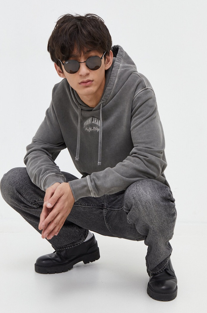 Bavlněná mikina Tommy Jeans DM0DM18410 šedá