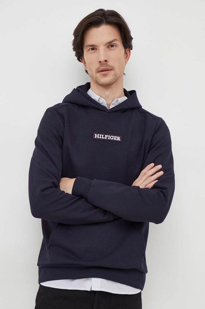 Mikina Tommy Hilfiger s kapucí námořnická modř MW0MW33718