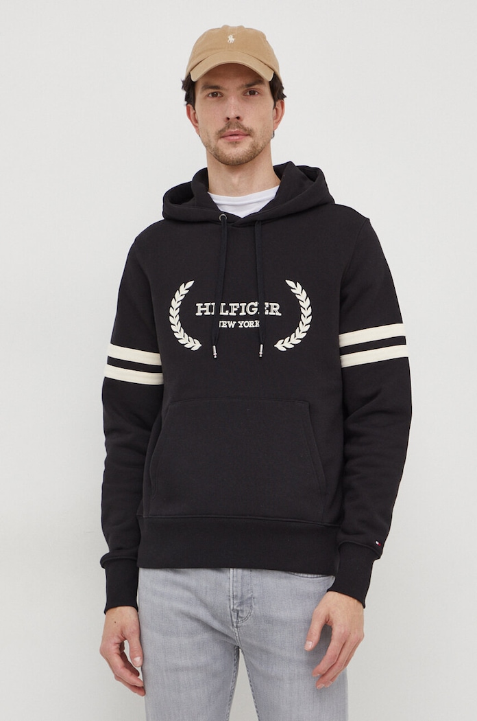 Bavlněná mikina Tommy Hilfiger s kapucí černá MW0MW33648