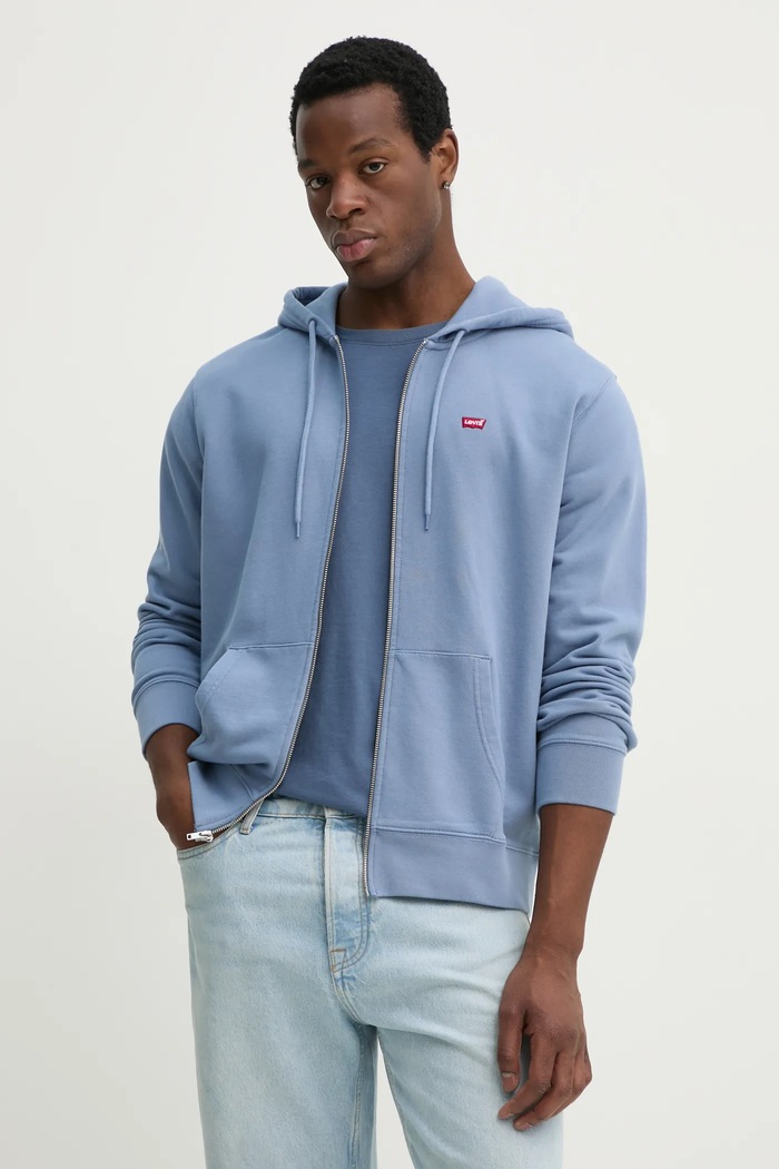 Levi's hanorac cu fermoar și glugă pentru bărbați din bumbac THE ORIGINAL HM ZIP UP uni albastru 34584