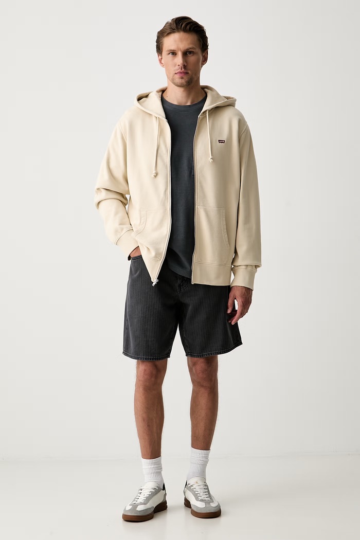 Levi's bluza rozpinana z kapturem męska bawełniana THE ORIGINAL HM ZIP UP 34584 beżowy AA00