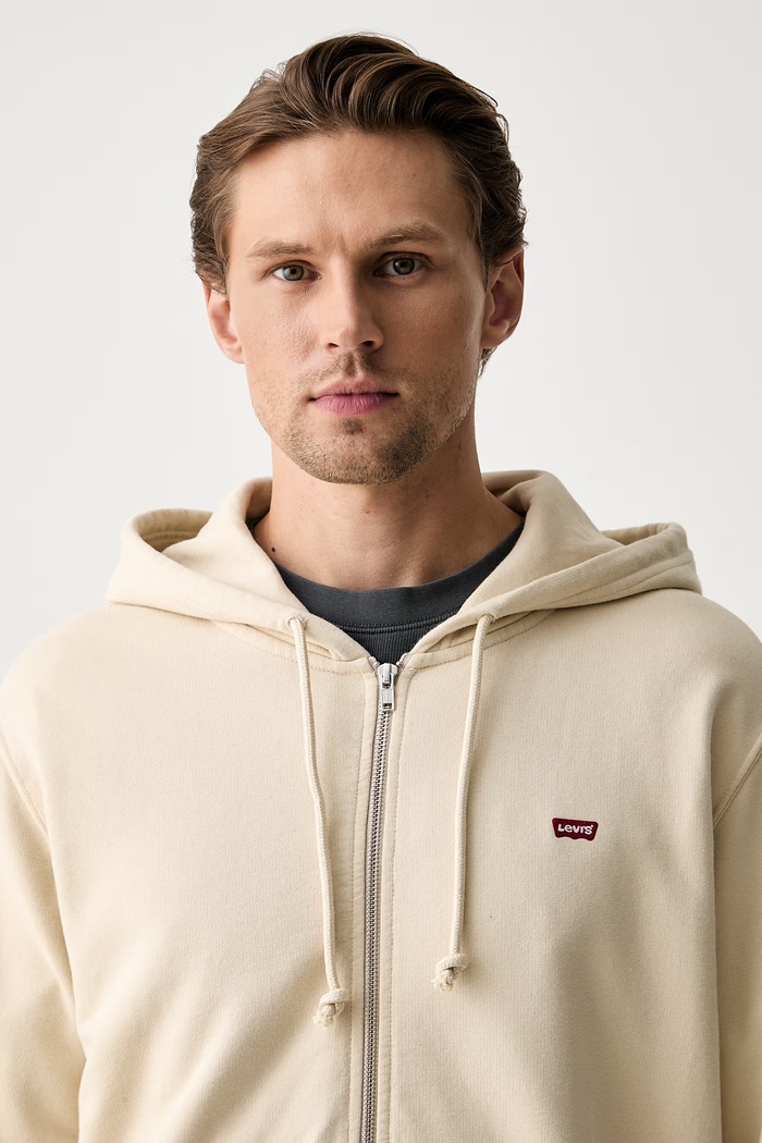 Levi's bluza rozpinana z kapturem męska bawełniana THE ORIGINAL HM ZIP UP beżowy 34584