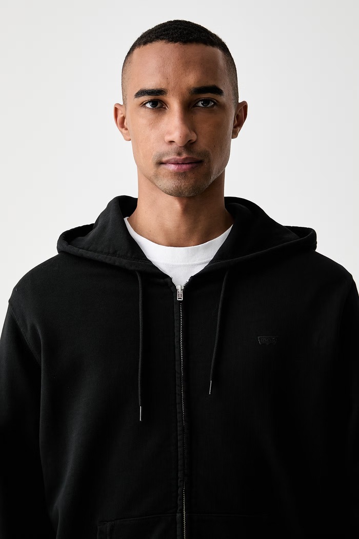 Levi's hanorac cu fermoar și glugă pentru bărbați din bumbac THE ORIGINAL HM ZIP UP negru 34584