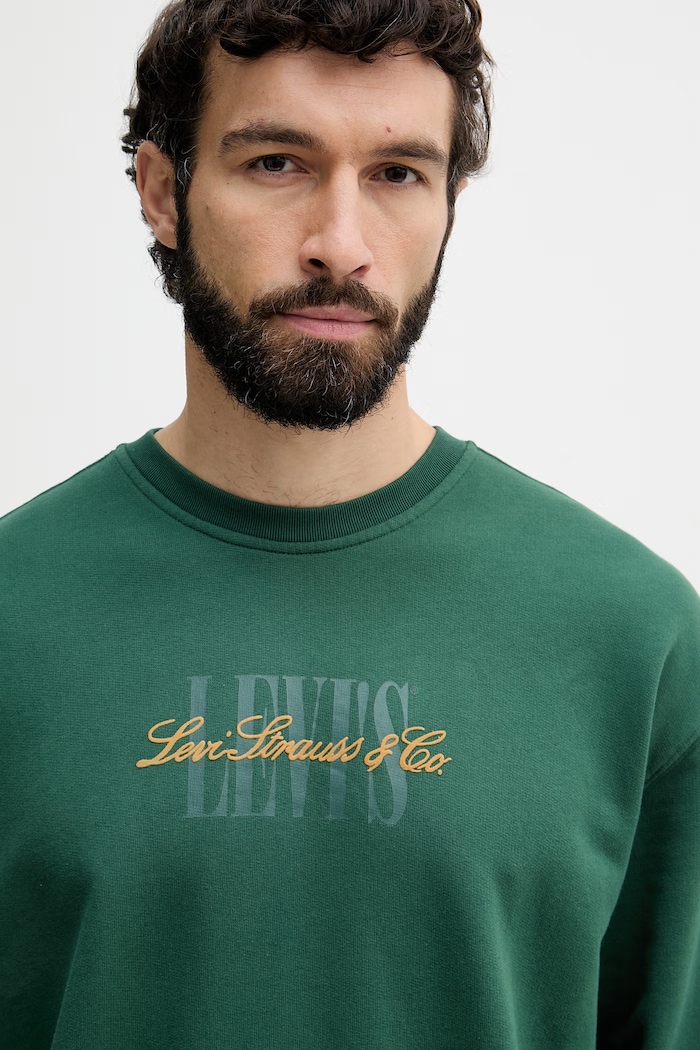 Levi's mikina pánska s bavlnou RELAXD GRAPHIC CREW zelená 38712