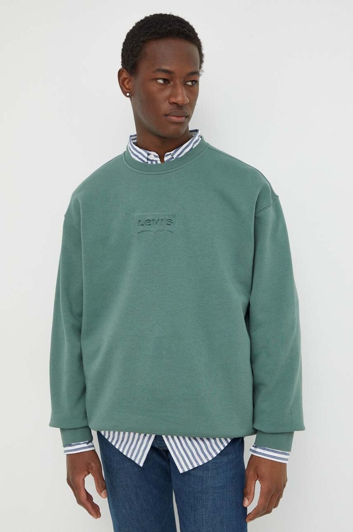 Levi's mikina pánska s bavlnou RELAXD GRAPHIC CREW zelená 38712