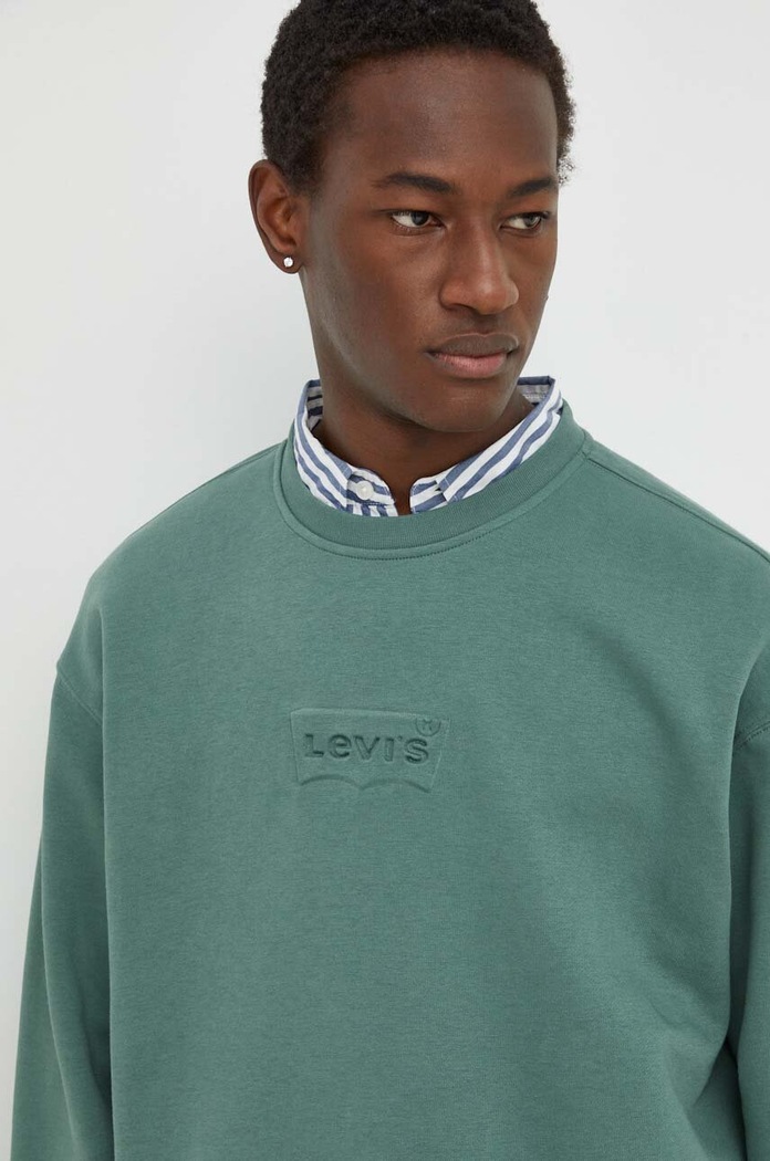 Levi's mikina pánska s bavlnou RELAXD GRAPHIC CREW zelená 38712