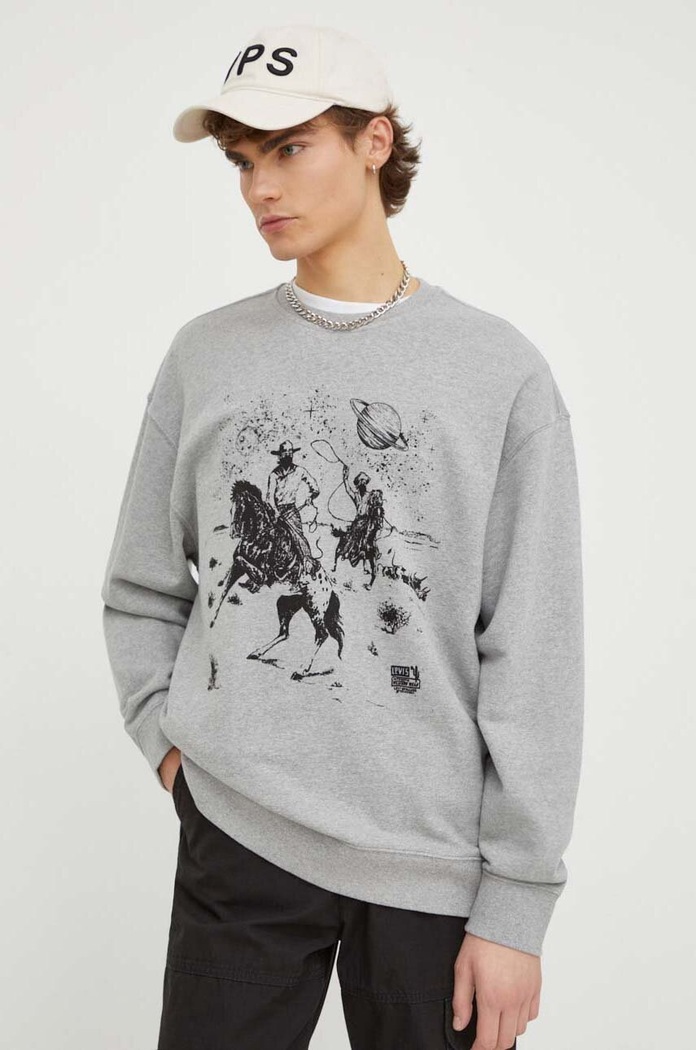 Levi's hanorac pentru bărbați cu bumbac RELAXD GRAPHIC CREW print gri 38712