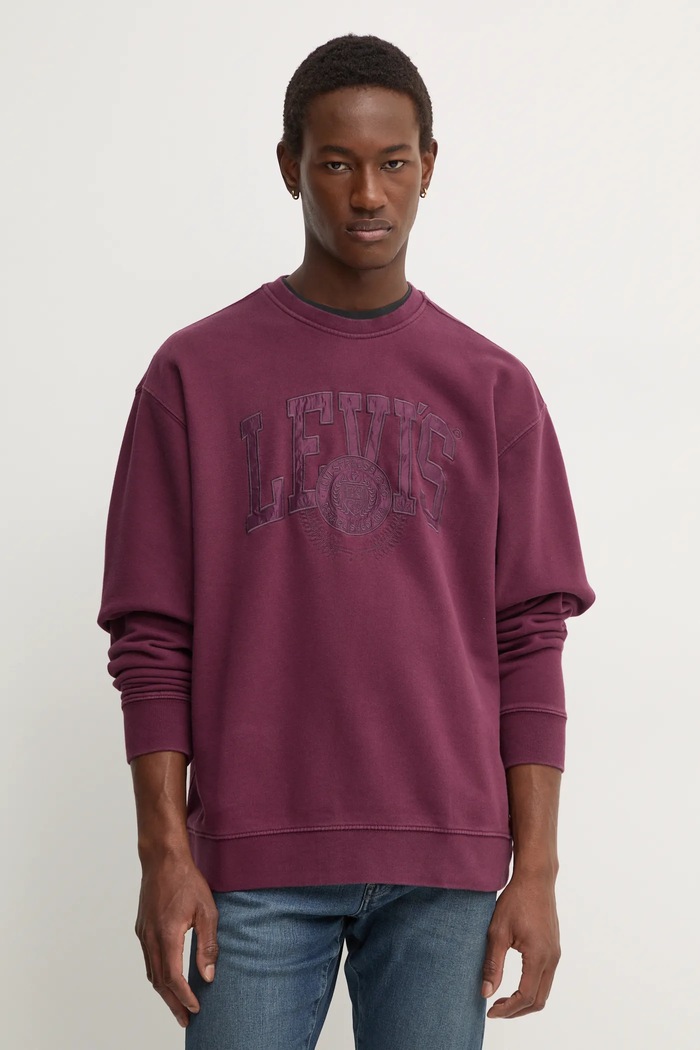 Levi's mikina pánská s bavlnou RELAXD GRAPHIC CREW bez kapuce burgundské 38712