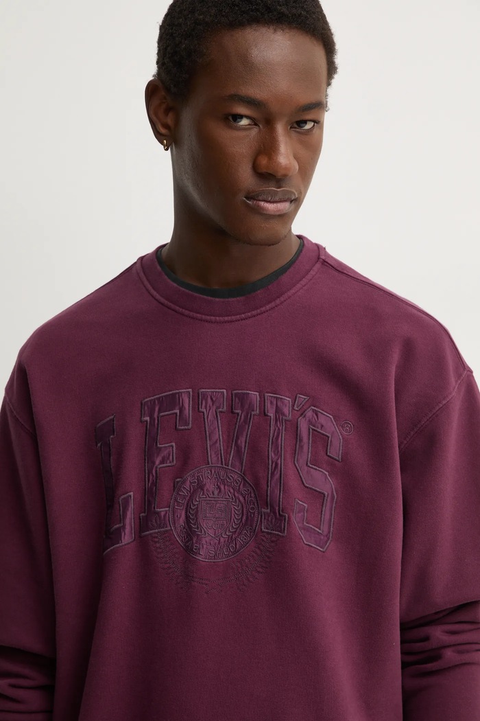 Levi's mikina pánská s bavlnou RELAXD GRAPHIC CREW burgundské 38712
