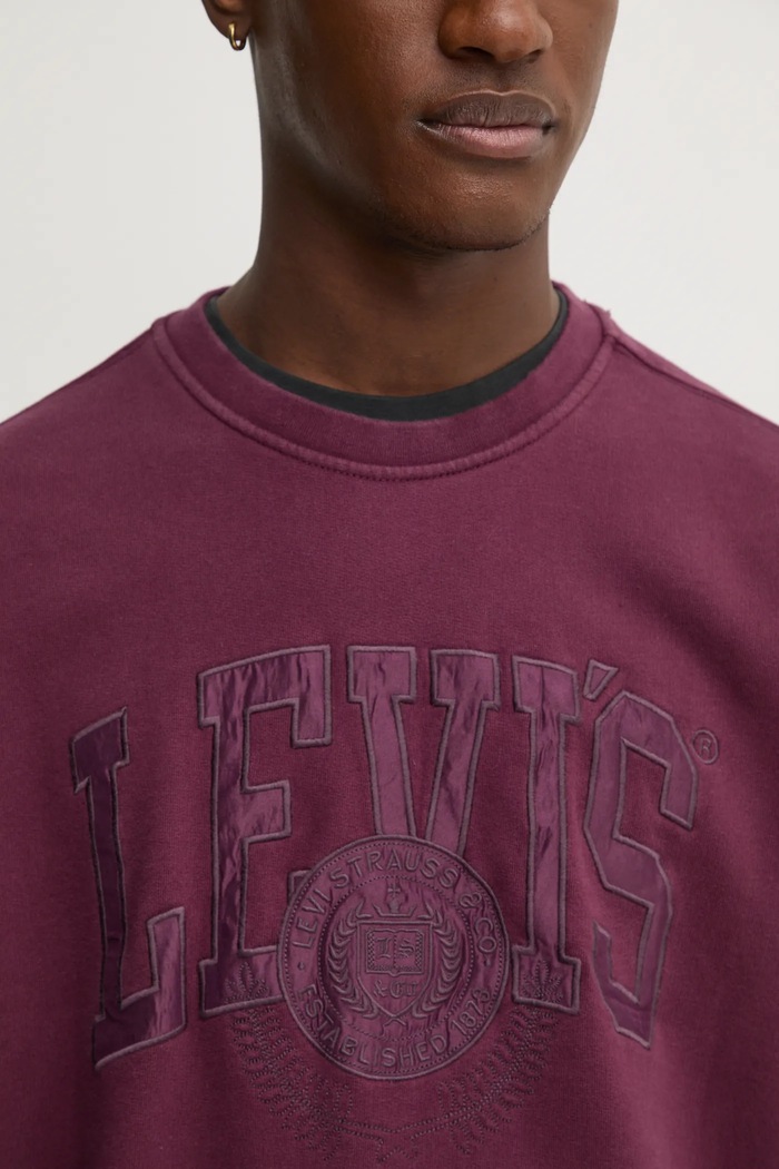 Levi's mikina pánská s bavlnou RELAXD GRAPHIC CREW 38712 burgundské