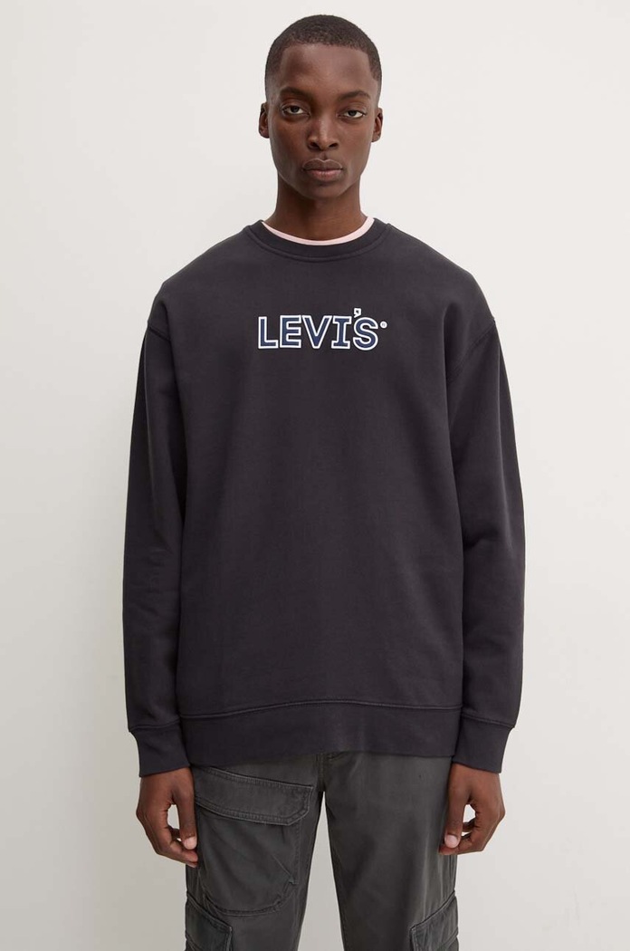 Levi's mikina pánská s bavlnou RELAXD GRAPHIC CREW bez kapuce černá 38712