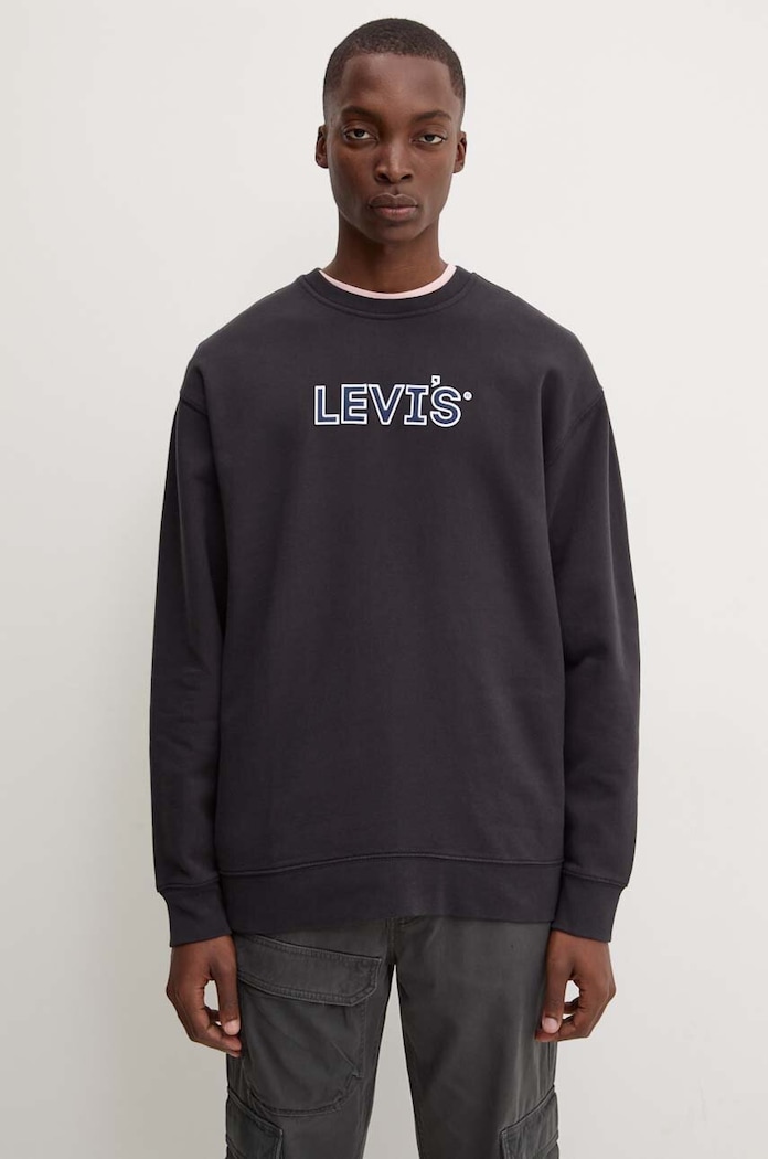 Levi's mikina pánská s bavlnou RELAXD GRAPHIC CREW bez kapuce černá 38712