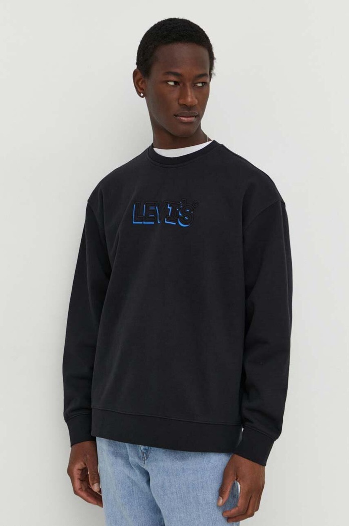Levi's hanorac pentru bărbați cu bumbac RELAXD GRAPHIC CREW print negru 38712