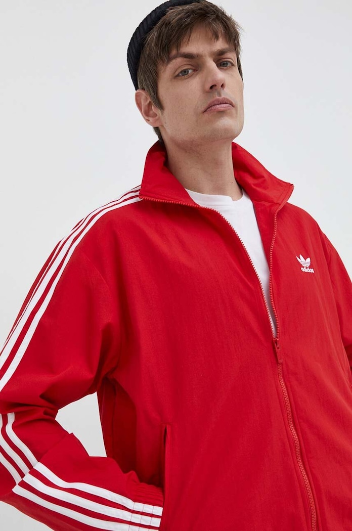 Mikina adidas Originals Adicolor Woven Firebird Track Top bez kapuce červená IT2495