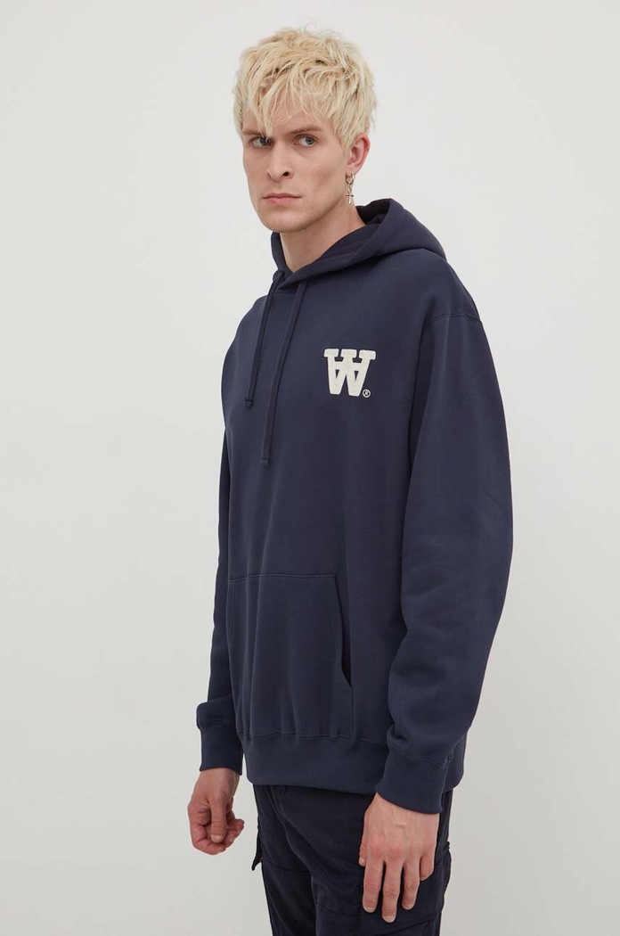 Bavlněná mikina Wood Wood Cass AA Moss Embroidery Hoodie s kapucí námořnická modř 10285606.2424