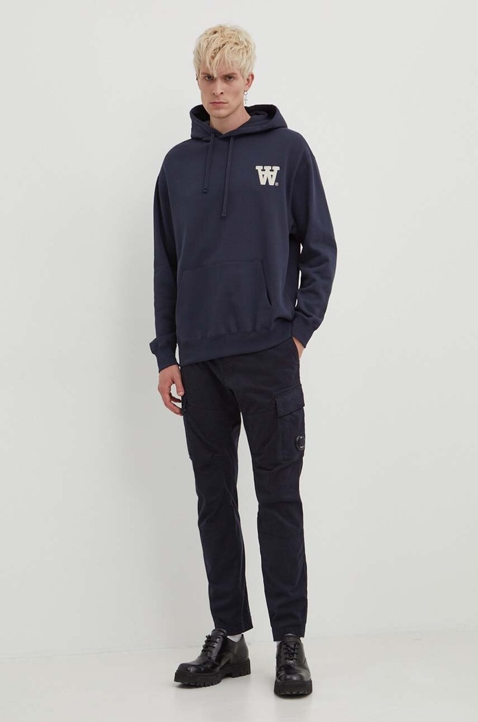 Bavlněná mikina Wood Wood Cass AA Moss Embroidery Hoodie 10285606.2424 námořnická modř SS24