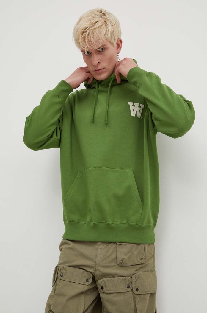 Wood Wood bluza bawełniana Cass AA Moss Embroidery Hoodie z kapturem zielony 10285606.2424