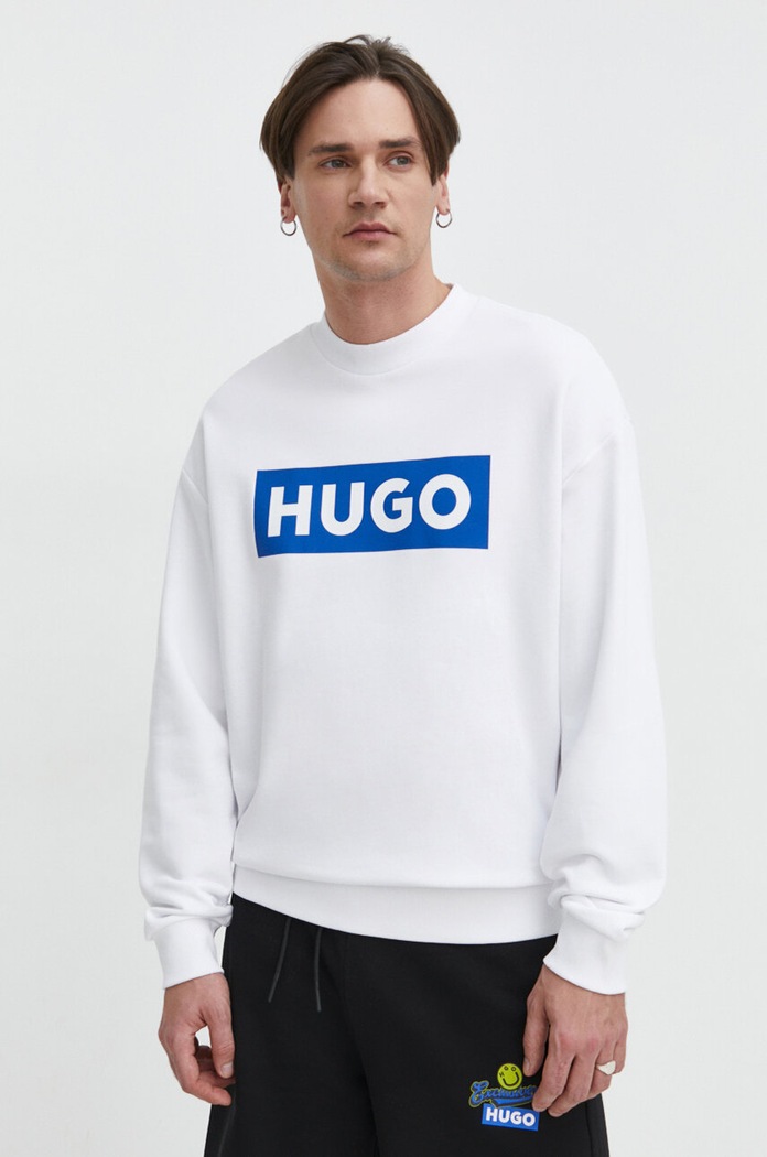 HUGO Blue bluza bawełniana nadruk biały 50522375