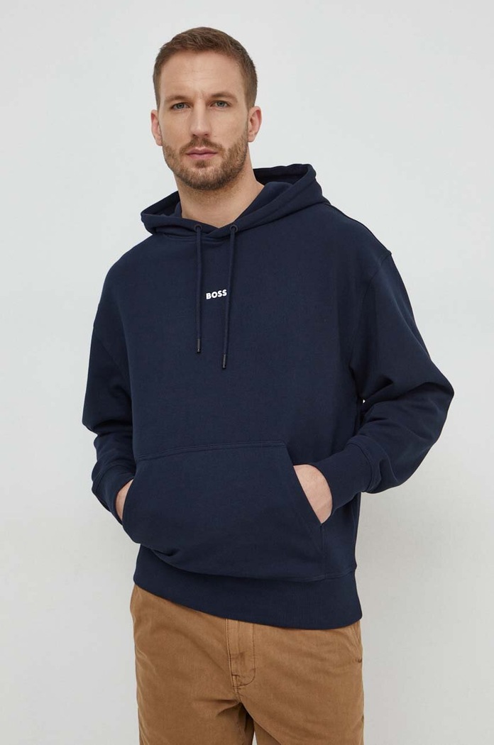 BOSS Orange bluza bawełniana WeSmallhood nadruk granatowy 50514530