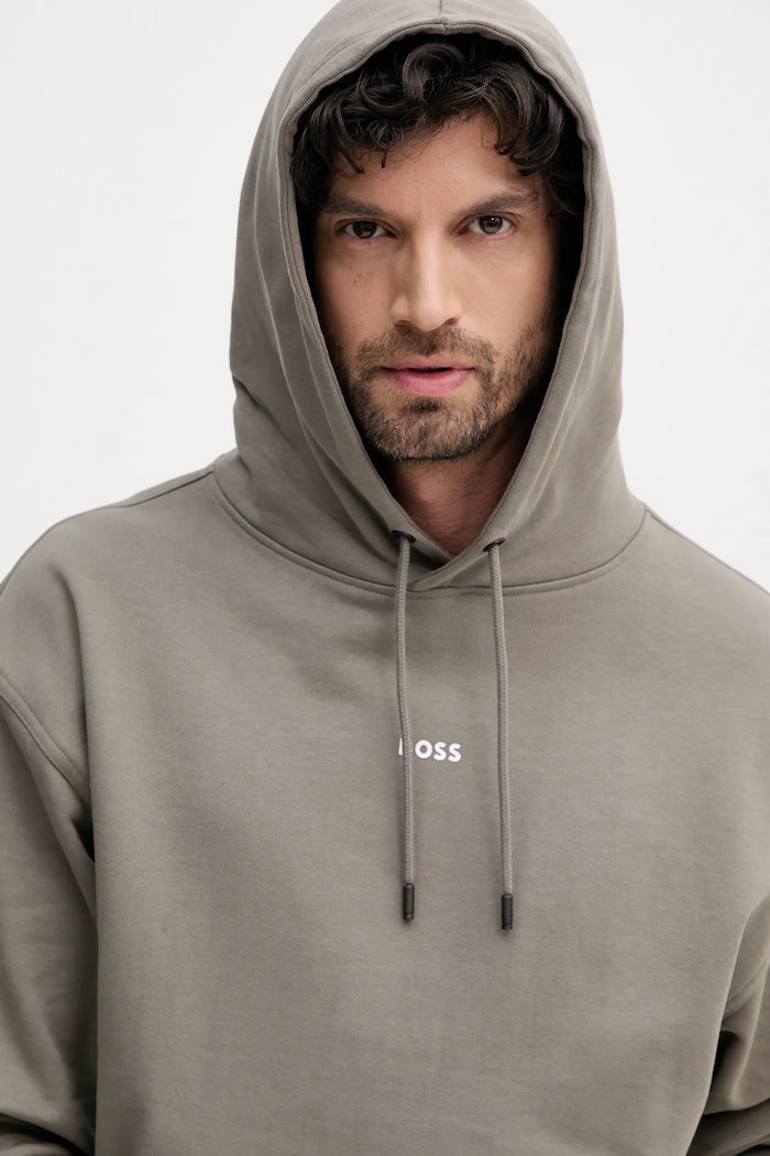 Bavlněná mikina BOSS Orange WeSmallhood hnědá 50514530