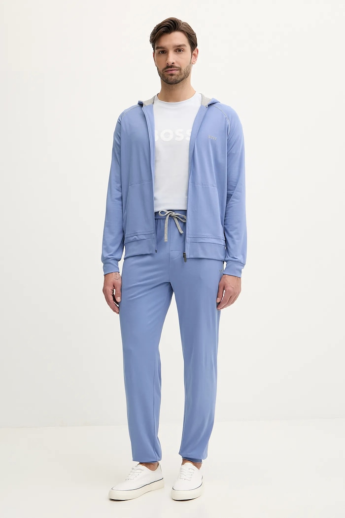 BOSS mikina na zips s kapucňou pánska bavlnená s elastanom Mix&Match Jacket H 50515313 modrá SS26