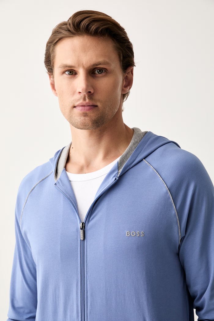 Odzież BOSS bluza rozpinana z kapturem męska bawełniana z elastanem Mix&Match Jacket H 50515313 niebieski