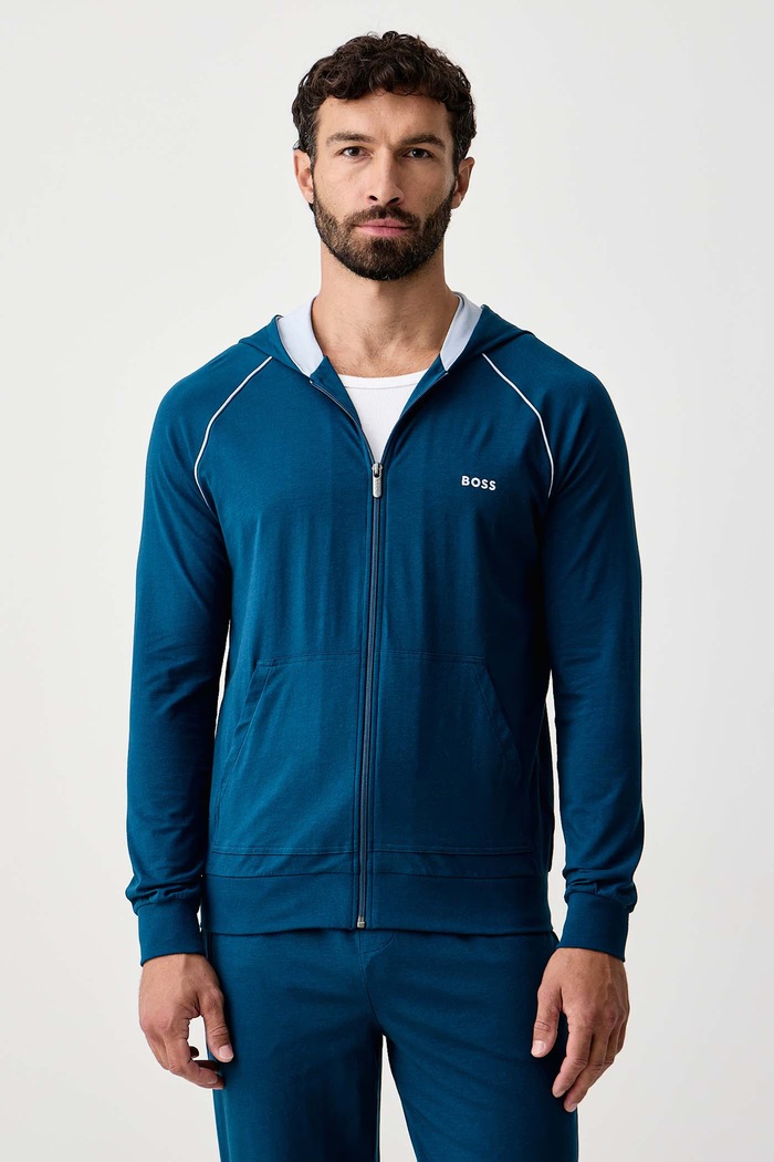 BOSS Суичър с цип и качулка мъжки от памук с еластан Mix&Match Jacket H син 50515313