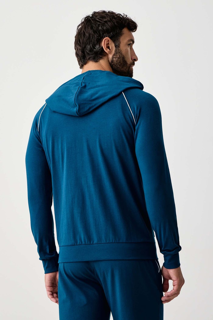 Дрехи BOSS Суичър с цип и качулка мъжки от памук с еластан Mix&Match Jacket H 50515313 син